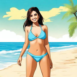 A Pakistani girl wearing a bikini, depicted in a tasteful and respectful manner