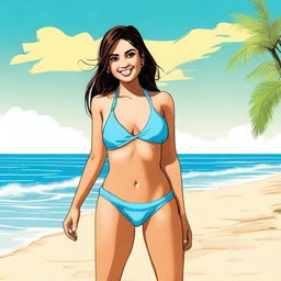 A Pakistani girl wearing a bikini, depicted in a tasteful and respectful manner