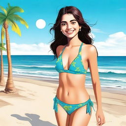 A Pakistani girl wearing a bikini, depicted in a tasteful and respectful manner