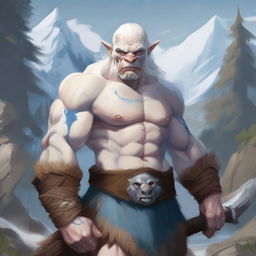 A detailed illustration of an albino orc barbarian