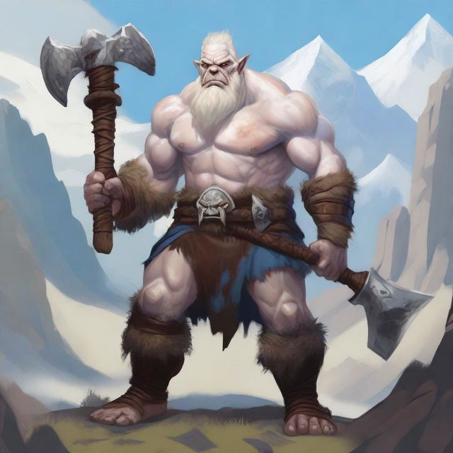 A detailed illustration of an albino orc barbarian