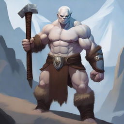 A detailed illustration of an albino orc barbarian