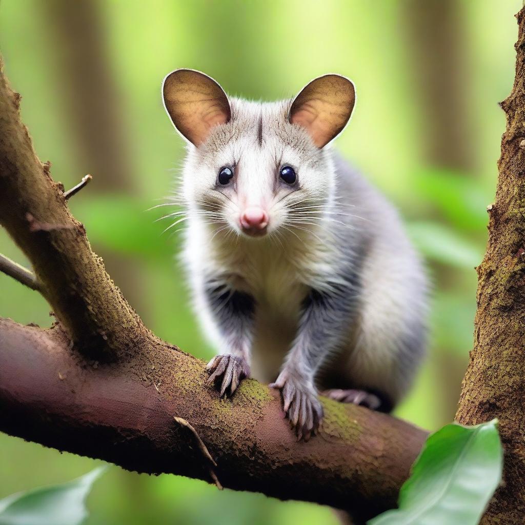 A detailed and vibrant image of a possum in a natural setting