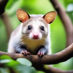 A detailed and vibrant image of a possum in a natural setting