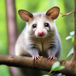 A detailed and vibrant image of a possum in a natural setting