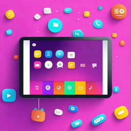 A vibrant and colorful scene showing a video player interface with playful elements