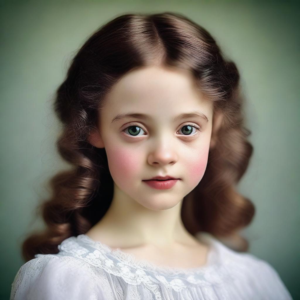 Create a photographic-style image of a Victorian girl with a perfect face and expressive eyes