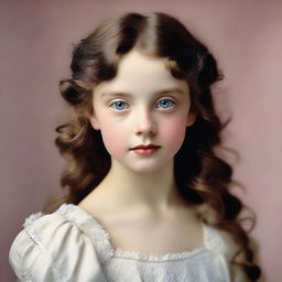 Create a photographic-style image of a Victorian girl with a perfect face and expressive eyes