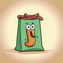 A whimsical illustration of a bag of poo with a long sausage sticking out