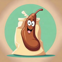 A whimsical illustration of a bag of poo with a long sausage sticking out