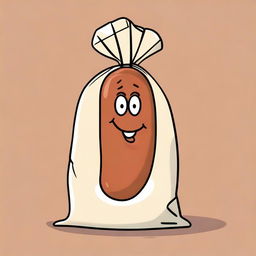 A whimsical illustration of a bag of poo with a long sausage sticking out