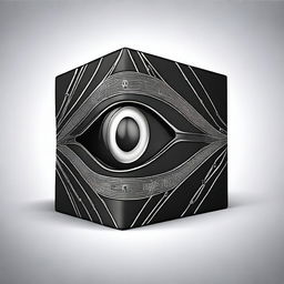 Create an image featuring a black box with the logo of an eye