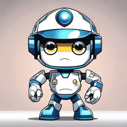 An adorable anime-style robot police mascot with large, expressive eyes, a friendly smile, and a police uniform