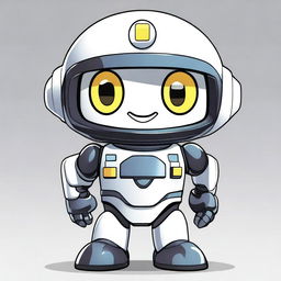 An adorable anime-style robot police mascot with large, expressive eyes, a friendly smile, and a police uniform