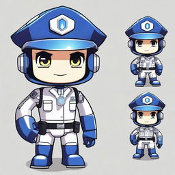 A cute anime-style robot police mascot wearing a detailed police uniform