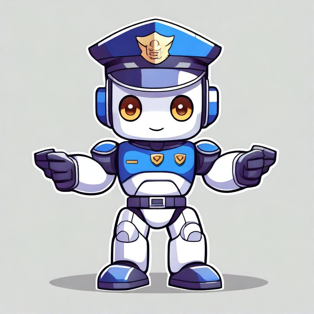 A cute anime-style robot police mascot wearing a detailed police uniform