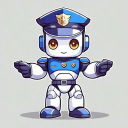 A cute anime-style robot police mascot wearing a detailed police uniform