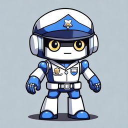 A cute anime-style robot police mascot wearing a detailed police uniform