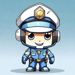 A cute anime-style robot police mascot wearing a detailed police uniform