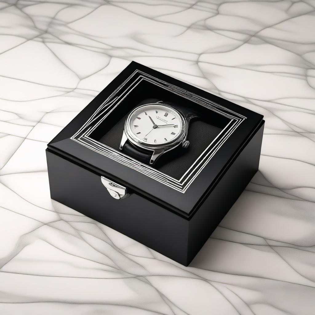 Create an image featuring a black box designed to hold a watch