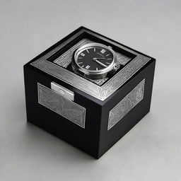 Create an image featuring a black box designed to hold a watch