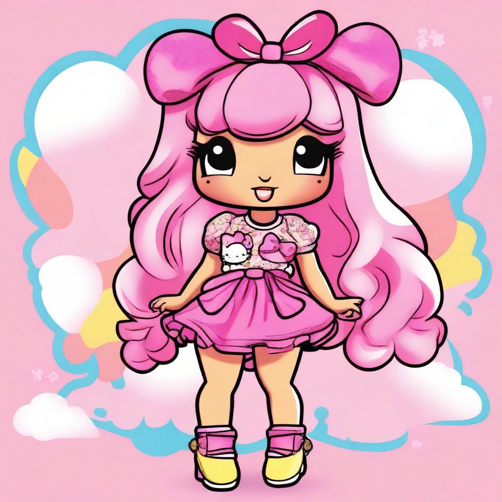 An illustration of Nicki Minaj inspired by Hello Kitty