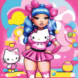 A fun and imaginative illustration of Nicki Minaj as Hello Kitty