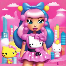 A fun and imaginative illustration of Nicki Minaj as Hello Kitty