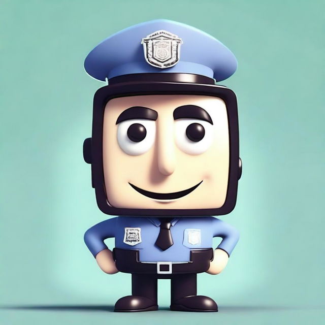 A cartoon-style policeman with a CRT television for a head