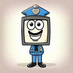 A cartoon-style policeman with a CRT television for a head