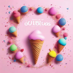 A soft pink background filled with many colorful sprinkles