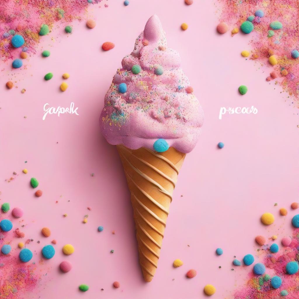 A soft pink background filled with many colorful sprinkles