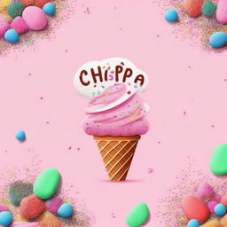 A soft pink background filled with many colorful sprinkles