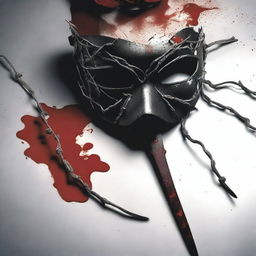 A book cover featuring a masquerade ball mask with barbed wire wrapped around it