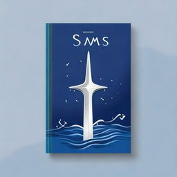 Create a simple book cover that is dark blue with a large silver trident in the center