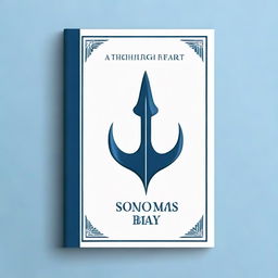 Create a simple book cover that is dark blue with a large silver trident in the center