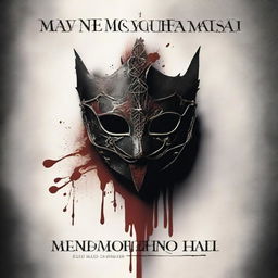 A book cover featuring a masquerade ball mask with a dagger in the middle of it, covered in blood