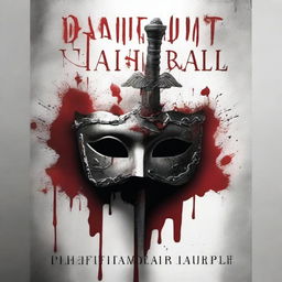 A book cover featuring a masquerade ball mask with a dagger dripping blood onto the mask from the air