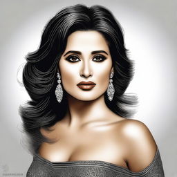 A detailed and realistic portrait of Salma Hayek, capturing her elegance and beauty