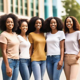 A group of diverse women standing together, showcasing unity and empowerment