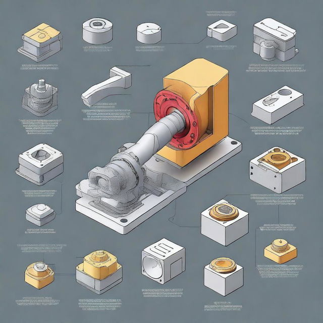 A detailed illustration of NX CAM Fundamentals, showcasing various aspects of the software, including CAM programming, tool path generation, and CNC machine simulation