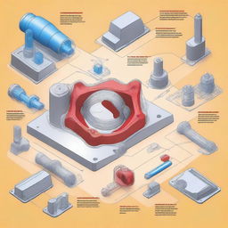 A detailed illustration of NX Manufacturing Fundamentals, showcasing various aspects of the software, including CAD design, CAM programming, and CNC machine simulation