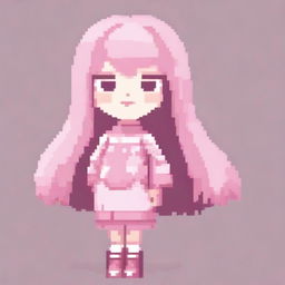 Create a pixel art character of a girl in soft pink tones