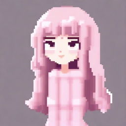 Create a pixel art character of a girl in soft pink tones