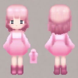 Create a pixel art character of a girl in soft pink tones