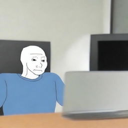 Create an image of Wojak, a popular internet meme character, depicted in a humorous and relatable situation