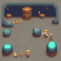 A pixel art representation of a miner holding a pickaxe in one hand and a golden bag in the other