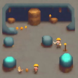 A pixel art representation of a miner holding a pickaxe in one hand and a golden bag in the other