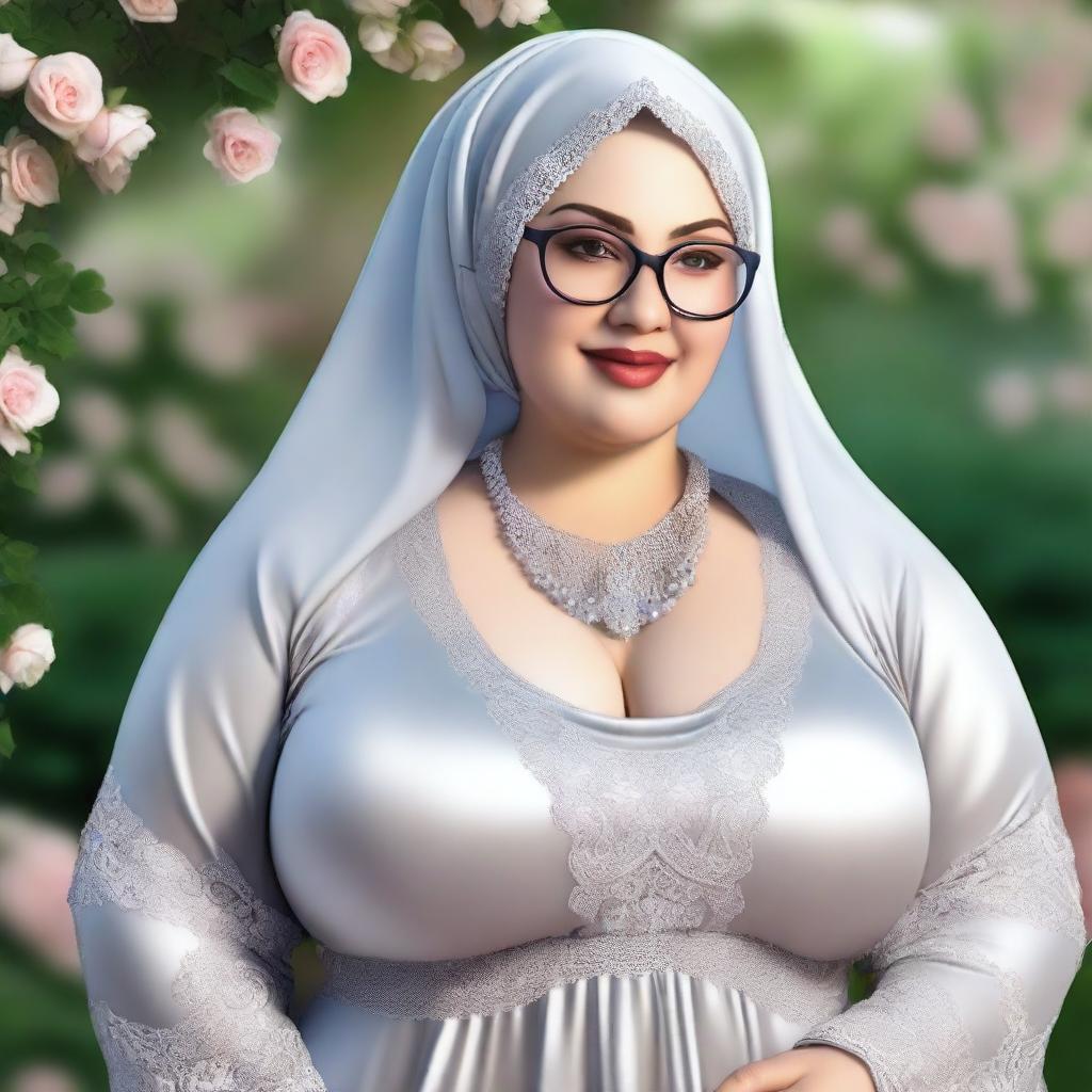 Create an ultra-realistic image of a beautiful, curvy, chubby lady wearing a hijab