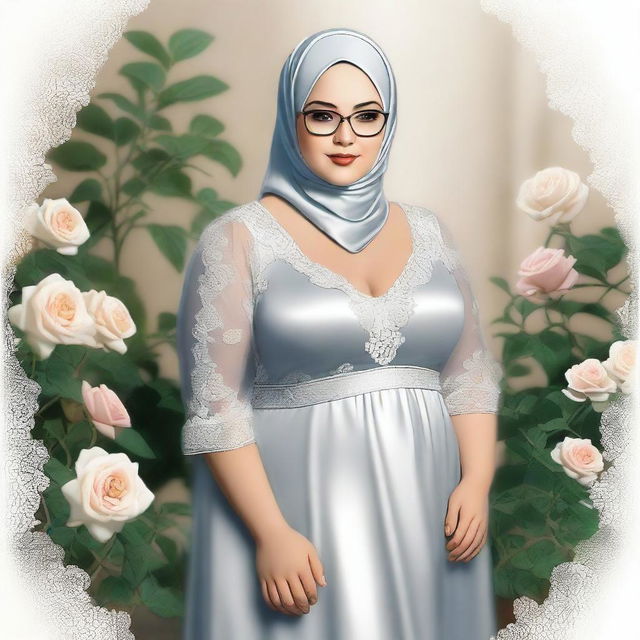 Create an ultra-realistic image of a beautiful, curvy, chubby lady wearing a hijab